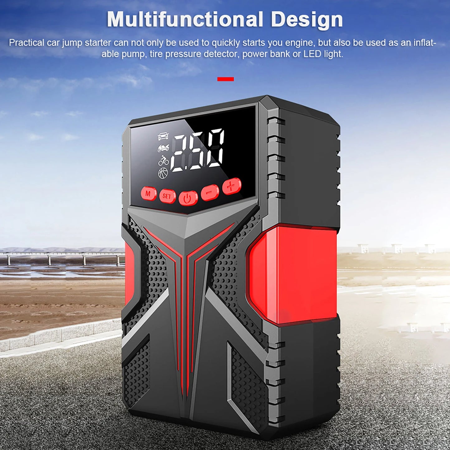 Multifunctional Jump Starter with 150PSI Air Compressor Portable Car Battery Emergency Jump Starter Battery Pack