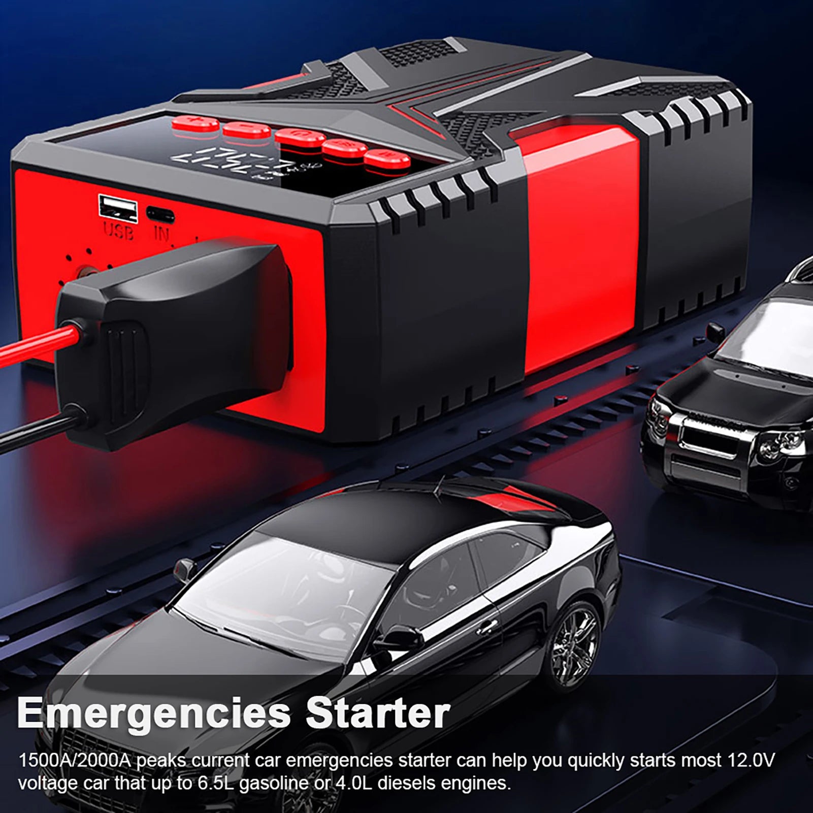 Multifunctional Jump Starter with 150PSI Air Compressor Portable Car Battery Emergency Jump Starter Battery Pack