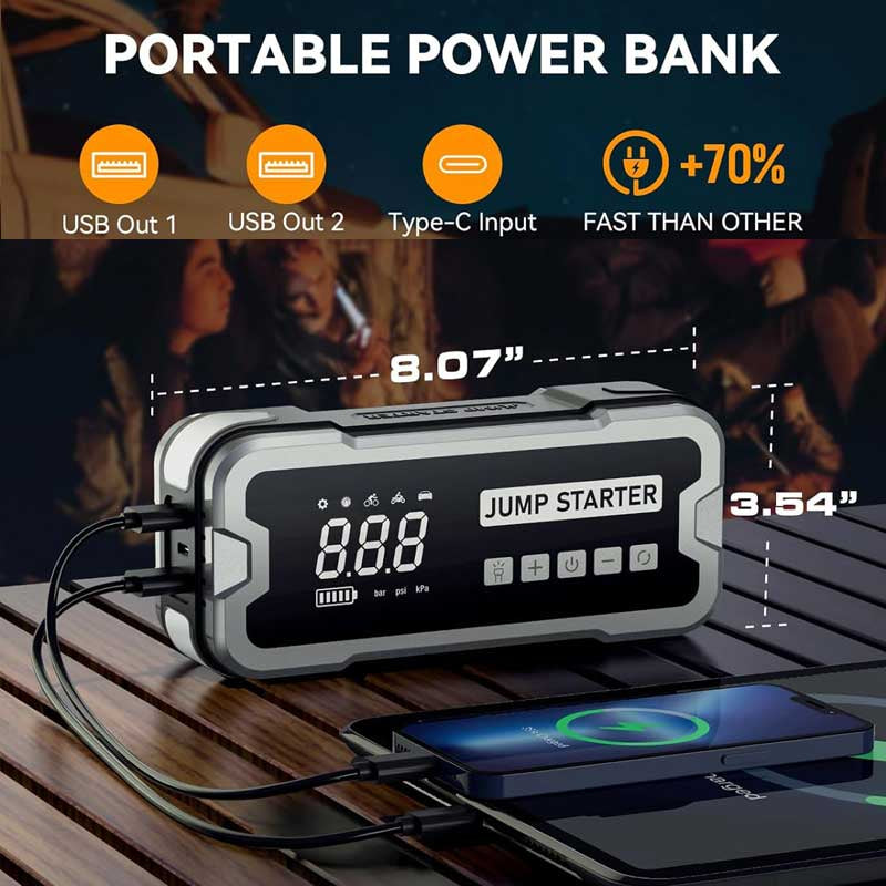 Portable 4 in 1 Jump Starter with Air Pump